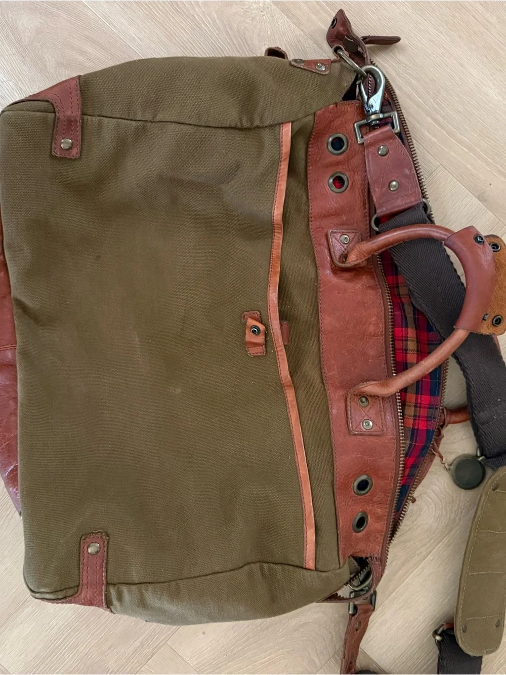 Will Leather Goods Canvas and Leather Travel Duffle Olive and Cognac